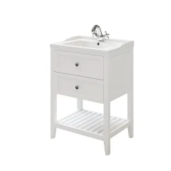 GoodHome Meuble sous vasque à poser 2 tiroirs 1 niche blanc mat l.60 cm Perma + plan vasque céramique blanc Lana,* Meuble Vasque