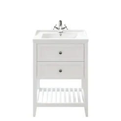 GoodHome Meuble sous vasque à poser 2 tiroirs 1 niche blanc mat l.60 cm Perma + plan vasque céramique blanc Lana,* Meuble Vasque