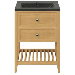 GoodHome Meuble sous vasque à poser placage chêne l.60 x H.80,6 x P.45 cm, Perma