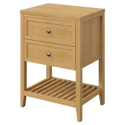 GoodHome Meuble sous vasque à poser placage chêne l.60 x H.80,6 x P.45 cm, Perma