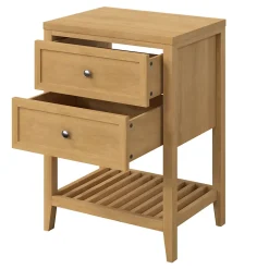 GoodHome Meuble sous vasque à poser placage chêne l.60 x H.80,6 x P.45 cm, Perma
