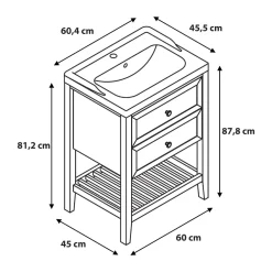 GoodHome Meuble sous vasque à poser placage chêne l.60 x H.80,6 x P.45 cm, Perma