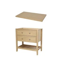 GoodHome Meuble sous vasque à poser 2 tiroirs 1 niche placage chêne l.80 cm + plan de toilette placage chêne, Perma