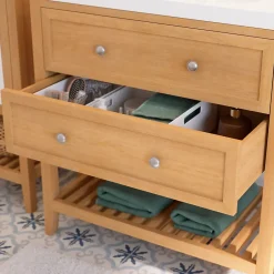 GoodHome Meuble sous vasque à poser 2 tiroirs 1 niche placage chêne l.80 cm + plan de toilette placage chêne, Perma