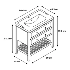 GoodHome Meuble sous vasque à poser 2 tiroirs 1 niche placage chêne l.80 cm + plan de toilette placage chêne, Perma