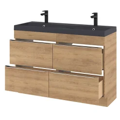 GoodHome Meuble sous vasque à poser effet chêne l.120 x H.82 x P.45 cm, Imandra* Meuble Buanderie|Meuble De Salle De Bains Faible Profondeur