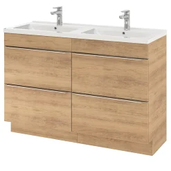 GoodHome Meuble sous vasque à poser effet chêne l.120 x H.82 x P.45 cm, Imandra* Meuble Buanderie|Meuble De Salle De Bains Faible Profondeur