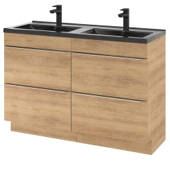 GoodHome Meuble sous vasque à poser effet chêne l.120 x H.82 x P.45 cm, Imandra* Meuble Buanderie|Meuble De Salle De Bains Faible Profondeur