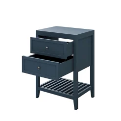 GoodHome Meuble sous vasque à poser 2 tiroirs 1 niche bleu mat l.60 cm + plan de toilette, Perma* Meuble Buanderie