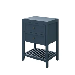 GoodHome Meuble sous vasque à poser 2 tiroirs 1 niche bleu mat l.60 cm + plan de toilette, Perma* Meuble Buanderie