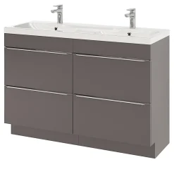 GoodHome Meuble sous vasque à poser gris taupe brillant l.120 x H.82 x P.45 cm, Imandra* Meuble Buanderie|Meuble De Salle De Bains Faible Profondeur