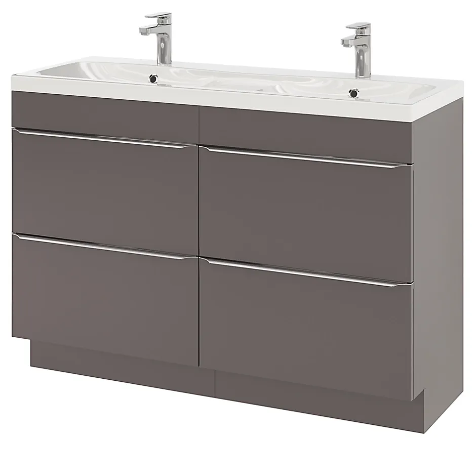 GoodHome Meuble sous vasque à poser gris taupe brillant l.120 x H.82 x P.45 cm, Imandra* Meuble Buanderie|Meuble De Salle De Bains Faible Profondeur