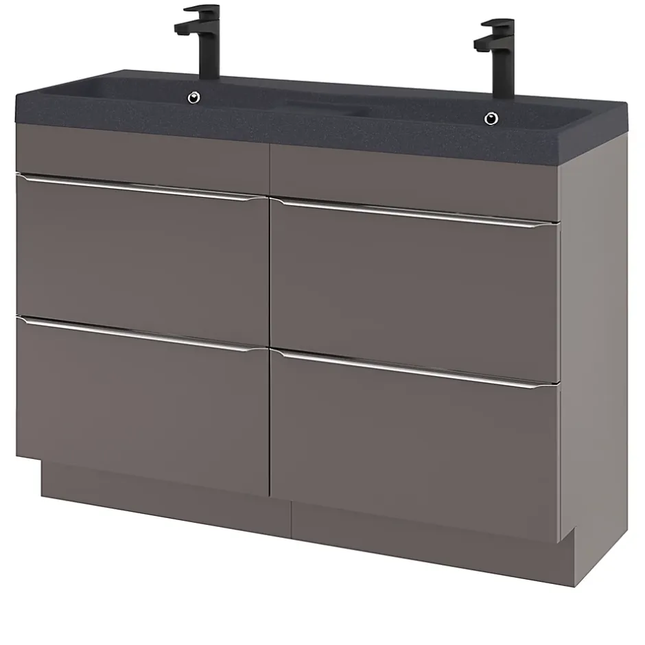 GoodHome Meuble sous vasque à poser gris taupe brillant l.120 x H.82 x P.45 cm, Imandra* Meuble Buanderie|Meuble De Salle De Bains Faible Profondeur