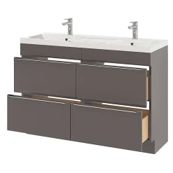 GoodHome Meuble sous vasque à poser gris taupe brillant l.120 x H.82 x P.45 cm, Imandra* Meuble Buanderie|Meuble De Salle De Bains Faible Profondeur