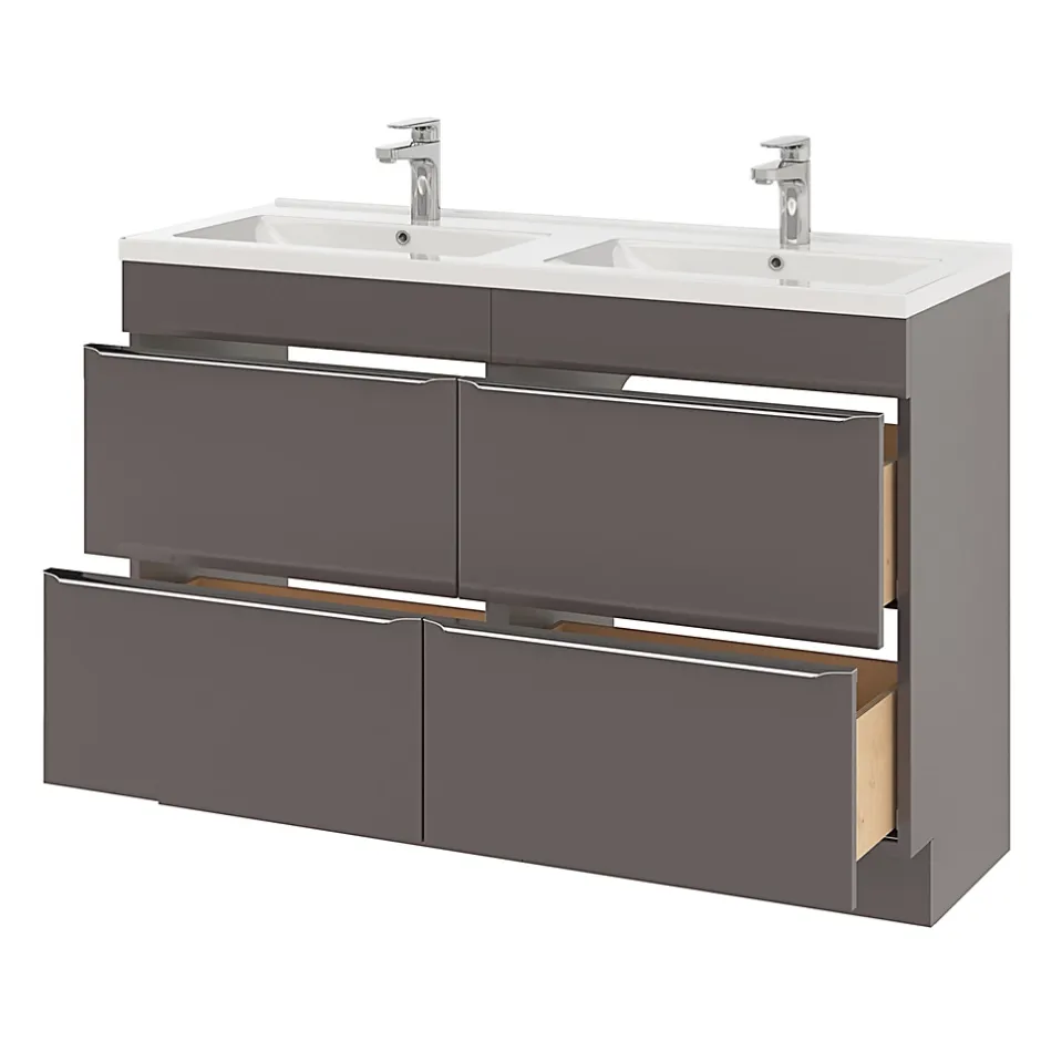 GoodHome Meuble sous vasque à poser gris taupe brillant l.120 x H.82 x P.45 cm, Imandra* Meuble Buanderie|Meuble De Salle De Bains Faible Profondeur