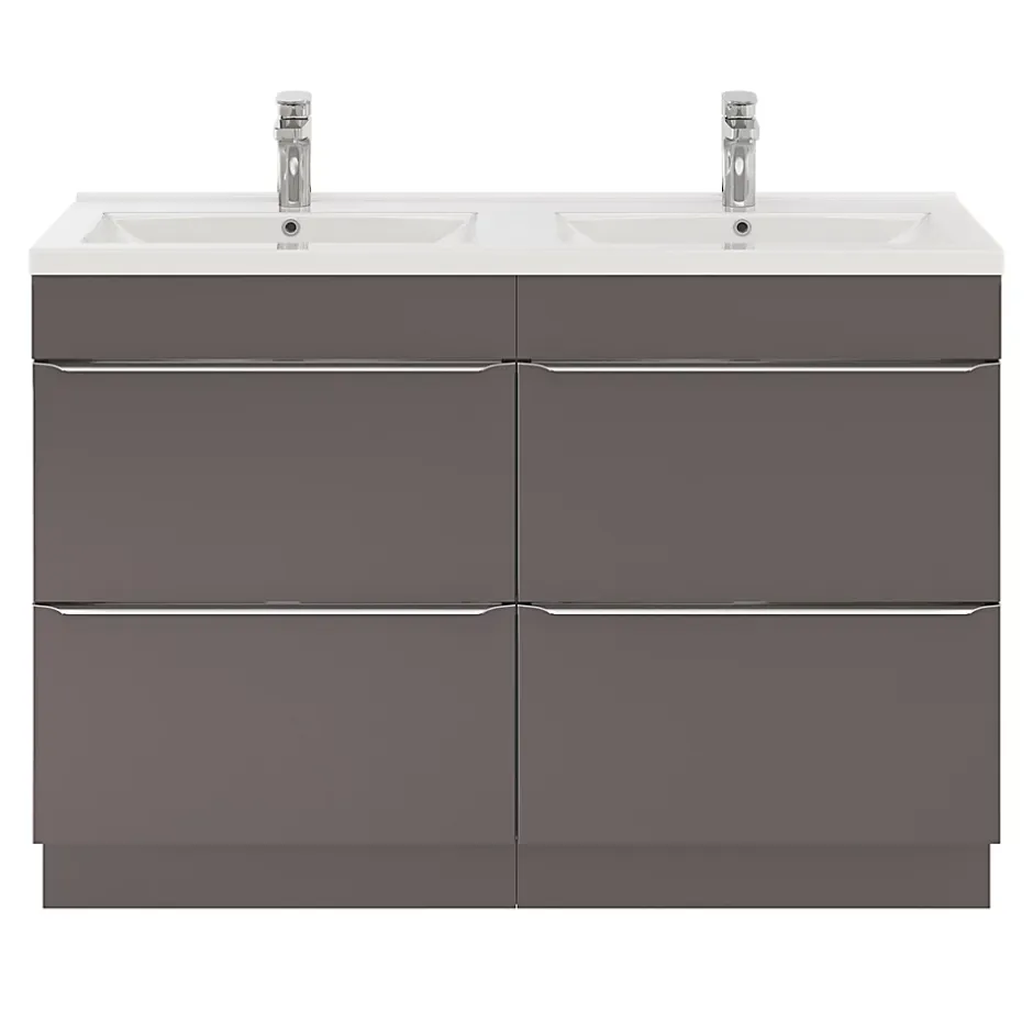 GoodHome Meuble sous vasque à poser gris taupe brillant l.120 x H.82 x P.45 cm, Imandra* Meuble Buanderie|Meuble De Salle De Bains Faible Profondeur