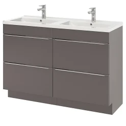 GoodHome Meuble sous vasque à poser gris taupe brillant l.120 x H.82 x P.45 cm, Imandra* Meuble Buanderie|Meuble De Salle De Bains Faible Profondeur