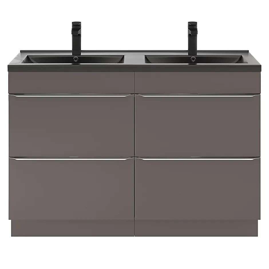 GoodHome Meuble sous vasque à poser gris taupe brillant l.120 x H.82 x P.45 cm, Imandra* Meuble Buanderie|Meuble De Salle De Bains Faible Profondeur