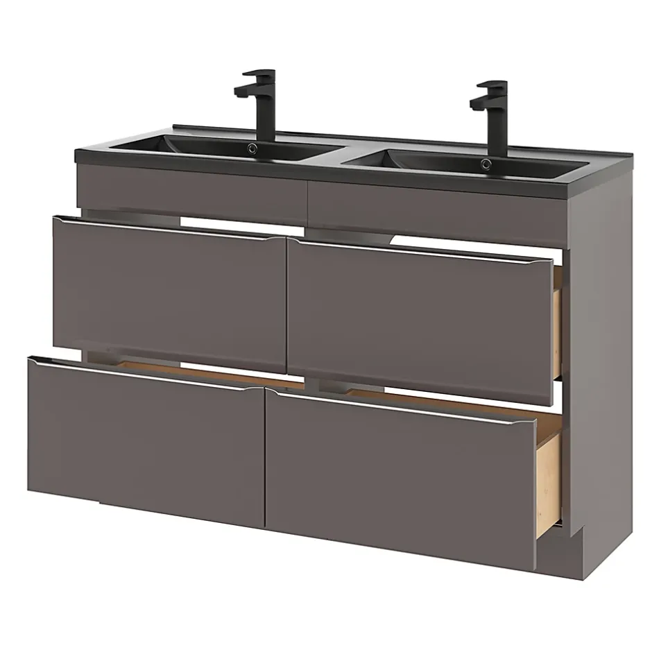 GoodHome Meuble sous vasque à poser gris taupe brillant l.120 x H.82 x P.45 cm, Imandra* Meuble Buanderie|Meuble De Salle De Bains Faible Profondeur