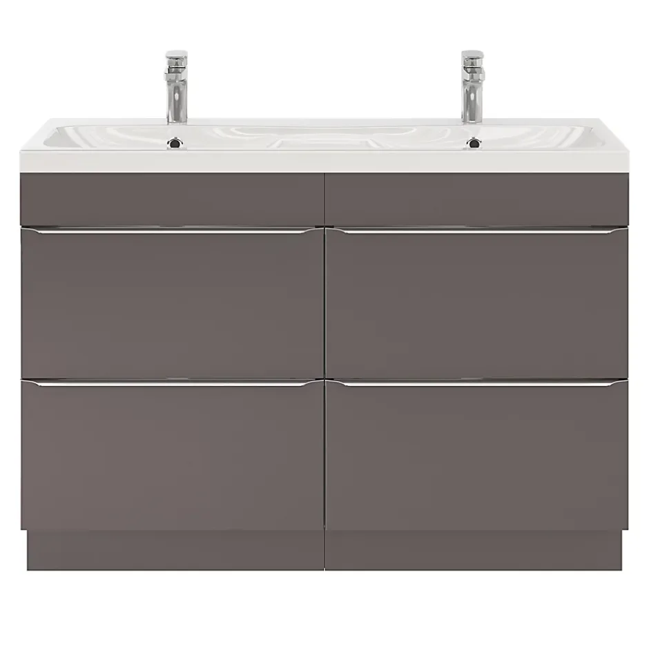 GoodHome Meuble sous vasque à poser gris taupe brillant l.120 x H.82 x P.45 cm, Imandra* Meuble Buanderie|Meuble De Salle De Bains Faible Profondeur
