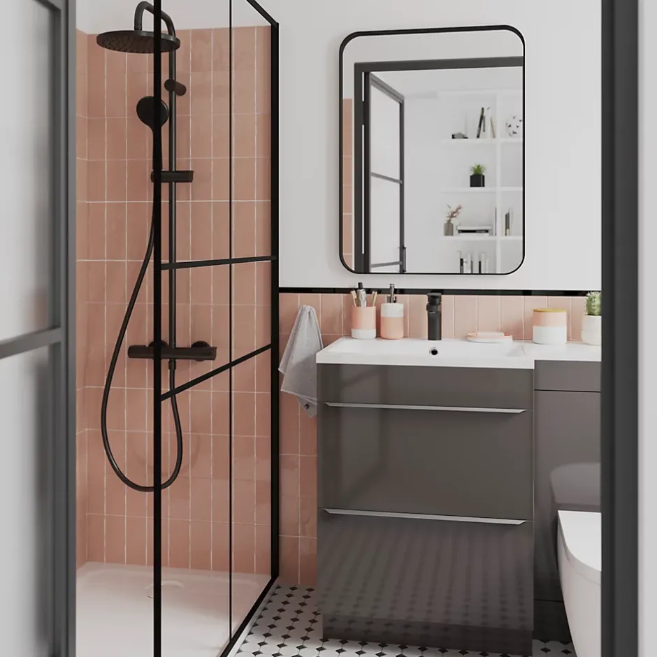 GoodHome Meuble sous vasque à poser gris taupe brillant l.60 x H.82 x P.45 cm, Imandra