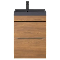 GoodHome Meuble sous vasque à poser effet noyer l.60 x H.82 x P.45 cm, Imandra