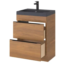 GoodHome Meuble sous vasque à poser effet noyer l.60 x H.82 x P.45 cm, Imandra