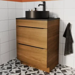 GoodHome Meuble sous vasque à poser effet noyer l.60 x H.82 x P.45 cm, Imandra