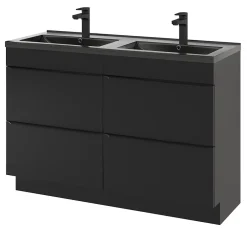 GoodHome Meuble sous vasque à poser noir mat l.120 x H.82 x P.45 cm, Imandra* Meuble Buanderie|Meuble De Salle De Bains Faible Profondeur