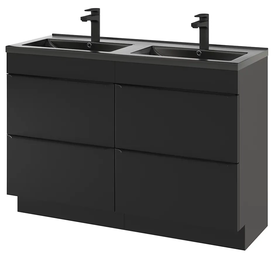 GoodHome Meuble sous vasque à poser noir mat l.120 x H.82 x P.45 cm, Imandra* Meuble Buanderie|Meuble De Salle De Bains Faible Profondeur