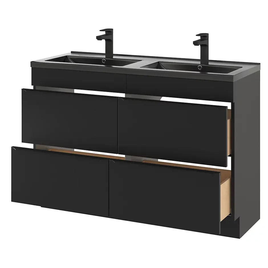 GoodHome Meuble sous vasque à poser noir mat l.120 x H.82 x P.45 cm, Imandra* Meuble Buanderie|Meuble De Salle De Bains Faible Profondeur