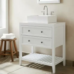 GoodHome Meuble sous vasque à poser 2 tiroirs 1 niche blanc mat l.80 cm + plan de toilette, Perma* Meuble Buanderie