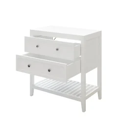 GoodHome Meuble sous vasque à poser 2 tiroirs 1 niche blanc mat l.80 cm + plan de toilette, Perma* Meuble Buanderie