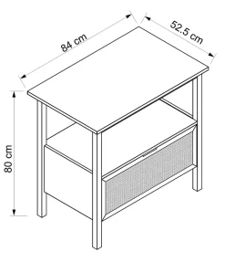 Meuble sous vasque à poser 1 tiroir avec plan de toilette l.84 x H.80 x P.52,5 cm, placage chêne et cannage, Thiam