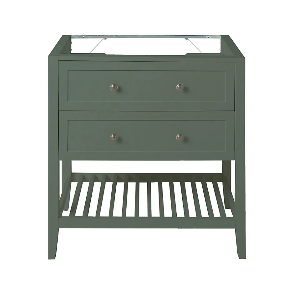 GoodHome Meuble sous vasque à poser 2 tiroirs 1 niche vert mat l.80 x H.80,6 x P.45 cm, Perma* Meuble Buanderie|Meuble Sous-Vasque
