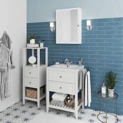 GoodHome Meuble sous vasque à poser 2 tiroirs 1 niche blanc mat l.60 cm, Perma* Meuble Buanderie|Meuble Sous-Vasque