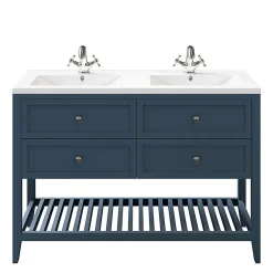 GoodHome Meuble sous vasque à poser 4 tiroirs 1 niche bleu mat l.120 cm Perma + plan double vasque Nira,
