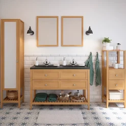 GoodHome Meuble sous vasque à poser 4 tiroirs placage chêne l.120 x H.80,6 x P.45 cm, Perma* Meuble Buanderie|Meuble Sous-Vasque