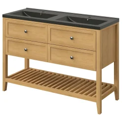 GoodHome Meuble sous vasque à poser 4 tiroirs placage chêne l.120 x H.80,6 x P.45 cm, Perma* Meuble Buanderie|Meuble Sous-Vasque