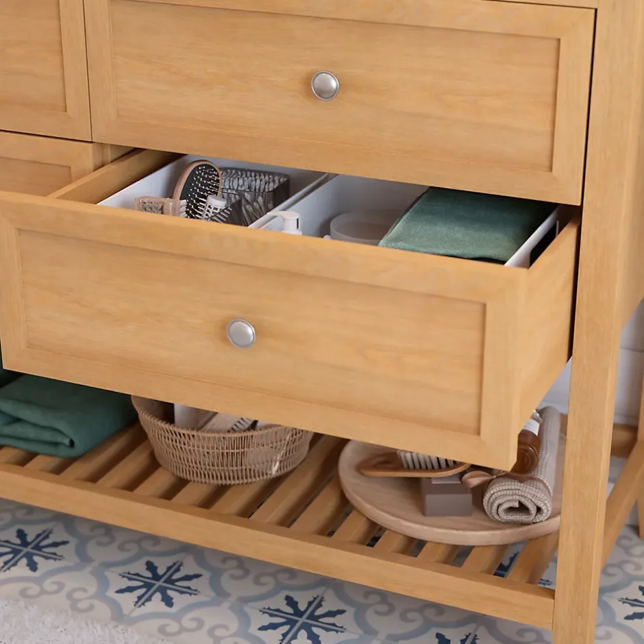 GoodHome Meuble sous vasque à poser 4 tiroirs placage chêne l.120 x H.80,6 x P.45 cm, Perma* Meuble Buanderie|Meuble Sous-Vasque