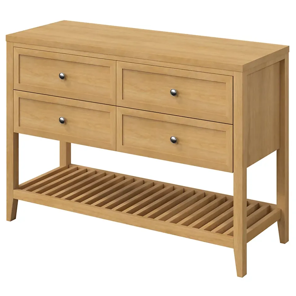 GoodHome Meuble sous vasque à poser 4 tiroirs placage chêne l.120 x H.80,6 x P.45 cm, Perma* Meuble Buanderie|Meuble Sous-Vasque