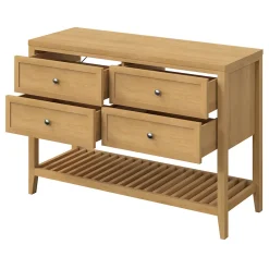 GoodHome Meuble sous vasque à poser 4 tiroirs placage chêne l.120 x H.80,6 x P.45 cm, Perma* Meuble Buanderie|Meuble Sous-Vasque
