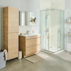 GoodHome Meuble sous vasque à poser effet chêne l.80 x H.60 x P.45 cm, Imandra* Meuble Buanderie|Meuble Sous-Vasque