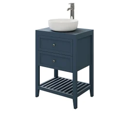 GoodHome Meuble sous vasque à poser 2 tiroirs bleu mat l.60 cm, Perma