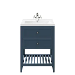 GoodHome Meuble sous vasque à poser 2 tiroirs bleu mat l.60 cm, Perma