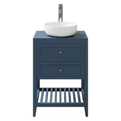 GoodHome Meuble sous vasque à poser 2 tiroirs bleu mat l.60 cm, Perma