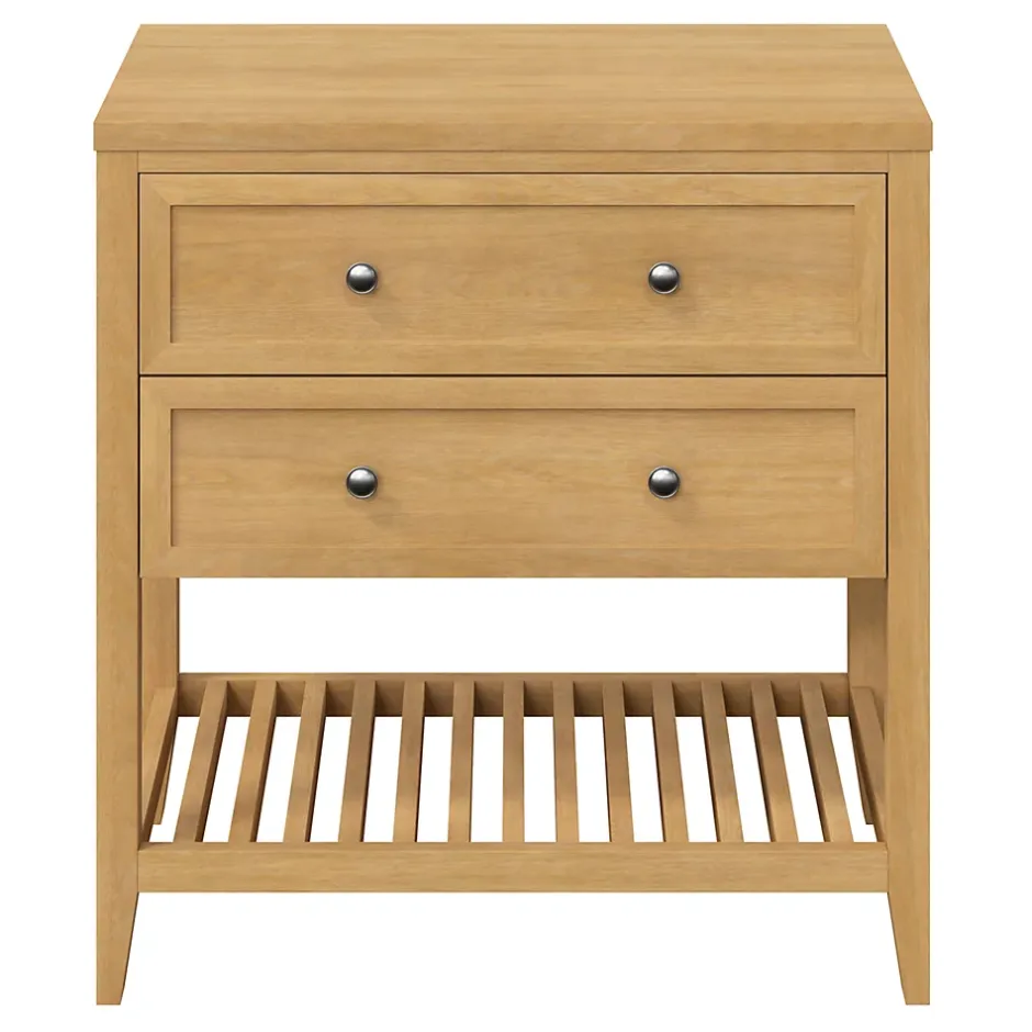 GoodHome Meuble sous vasque à poser 2 tiroirs placage chêne l.80 x H.80,6 x P.45 cm, Perma