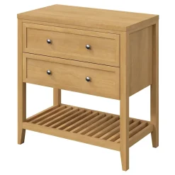 GoodHome Meuble sous vasque à poser 2 tiroirs placage chêne l.80 x H.80,6 x P.45 cm, Perma