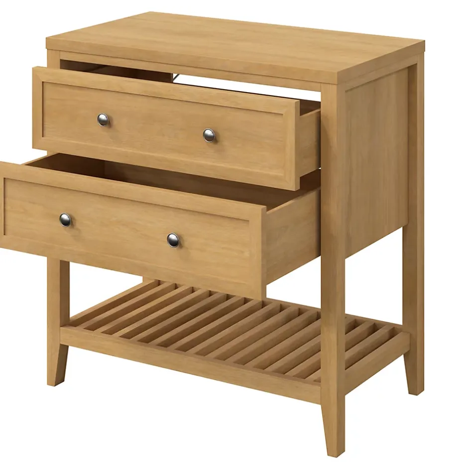 GoodHome Meuble sous vasque à poser 2 tiroirs placage chêne l.80 x H.80,6 x P.45 cm, Perma