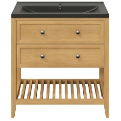 GoodHome Meuble sous vasque à poser 2 tiroirs placage chêne l.80 x H.80,6 x P.45 cm, Perma